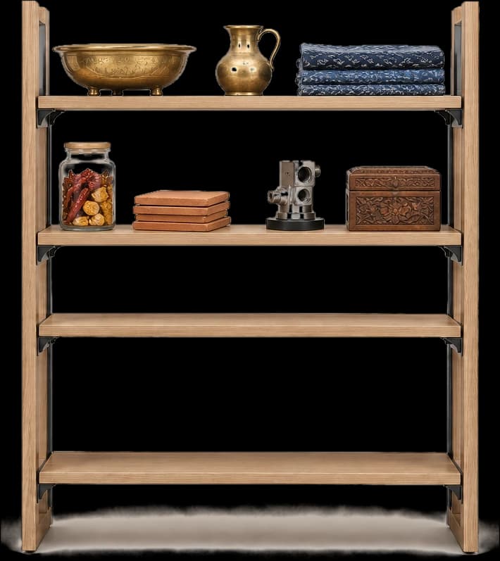 A product showcase shelf beginning to fill
