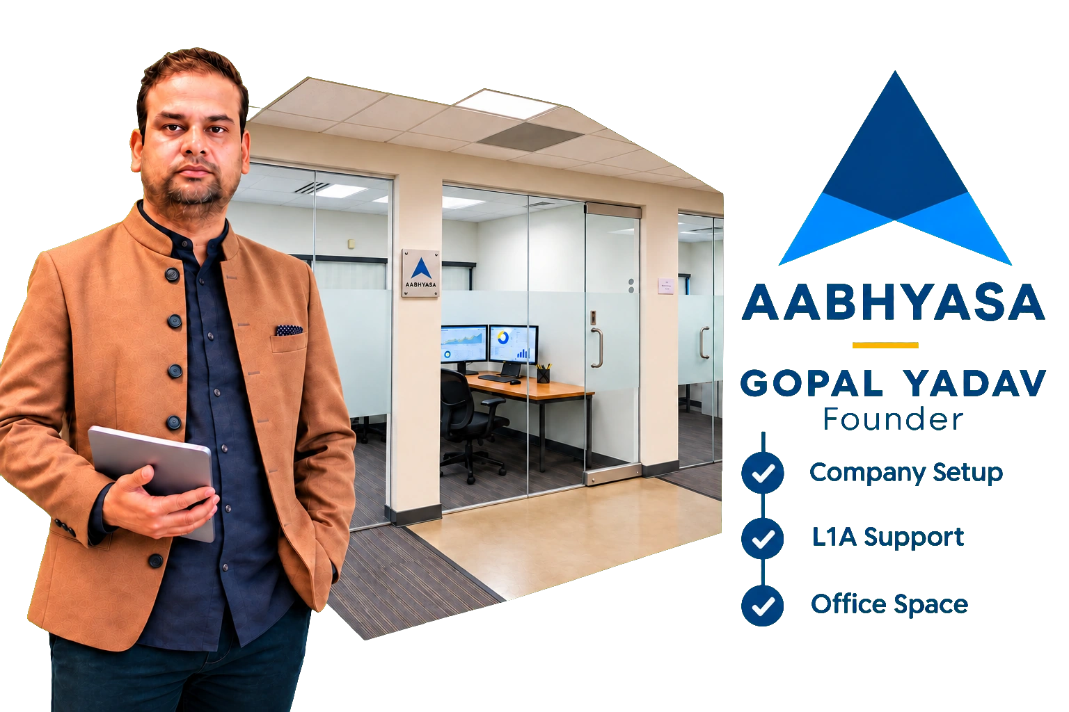 Gopal Yadav of Aabhyasa with completed company setup, L1A support, and office space services